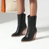 Boots Brand Design Ankle Women Pu Leather Wedges High Heels Western Pointed Toe Fashion Autumn Winter Women's Shoes