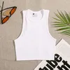 Women's Tanks Crop Top Women Solid Basic T-shirts Vest Seamless Streetwear Elastic Rib-Knit Sleeveless Casual Tank Tops Female