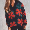 Automne hiver femmes mode nouveau pull Chic col en v à manches longues épaissir chaud tricoté pull femme lâche Crochet Floral pull