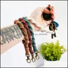 Schlüsselanhänger Armband-Schlüsselanhänger, geflochtenes Baumwollband, Schlüsselhalter, handgefertigt, Boho-Handgelenk-Lanyard, Rame-Schmuckanhänger, Retro-Damen-Geschenk, Weihnachten, D Dhgr3