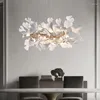 Lampes suspendues Ginkgo Feuilles Lumières El Salon Fer Art Décor Lustre Moderne Luminaires Lampe Suspendue En Porcelaine Dorée