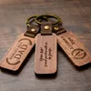 Personalized Leather Keychain Pendant Beech Wood Carving Keychains Luggage Decoration Key Ring DIY Thanksgiving Father's Day Gift DH86