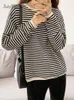 Women's Hoodies Sweatshirts JulyPalette Loose Long Sleeve Oversized Striped Sweatshirts Women Casual Oneck Tops Korean Female Basic Pullovers 220928