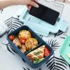 Portable 1100ML Plastic Lunch Box Bento Case Chopsticks Spoons Microwae Heating Leak-Proof Food Storage Container Tableware RRE14590