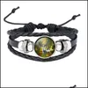 Bedelarmbanden colorf eland po zwart leer geweven armband glazen cabochon handgemaakte snap knoop sieraden cadeau voor mannen drop levering 202 dho7j