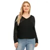 Kvinnors tröjor Kvinnors Autumn Women Plus Size Long Sleeve Hollow Out Knit Sweater V-Neck Casual Pullovers Jumper