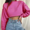 Kvinnors tröjor Kvinnors personlighet Kort långärmad Pullover midja Slim Casual Sweatshirt Sexig Solid Simple Crop Tops för kvinnliga