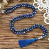 قلادات مطرز 108 Mala Natural Sodalite Lazuli Lazuli المصنوعة يدويًا عقدة التأمل اليوغا الذكرى السنوية الكبيرة لبوذا رئيس شرابة الرأس الطويل 220929