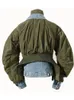 Damesjassen EAM Loose Fit Groen Denim Big Size Geplooid Jasje Revers Lange Mouw Damesjas Mode Lente Herfst 1DE4273 220929