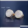 Orecchini a perno 12mm ghiacciati Bling Cz Orecchino tondo Orecchini a bottone placcati in oro color argento Orecchini a vite Moda Hip Hop Gioielli Pl9Tk Consegna a goccia Otowj