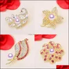 Pins Brooches 100% Pearl Brooch For Women Zircon Pins 7-10Mm 36 Styles Crystal Brooches Jewelry Christmas Gift Present 4Pcs/Lot Drop Dh8Bn