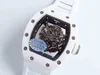 Luxury Mens Mechanics Watches Richa Milles Wristwatch White Ceramic Rectangular Wine Barrel Personalized Hollow Dial Mechanical Watch Fash 9AWK