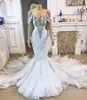 Mermaid 2023 Vestidos de noiva Vestidos de noiva Cristais de miçanga Trens de renda Apliquetular Cetin Sweep Swee