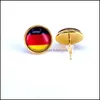 Stud National Flag Stud Earring Duitsland België Verenigd Koninkrijk Polen Servië 12 mm Glass Gem Cabochon Copper Sieraden Drop levering 202 DHX4N