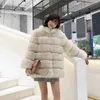 Women's Fur Faux Medium Long Fake Jacket Women Warm Winter ry Outwear 3XL Sleeve Stand Collar Female Coats T220928