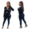 Designer Women Sports Tracksuits Two Piece Pants Set Sportwear New Rib Dragkedja Cardigan Leegings Letter Brodery Outfits