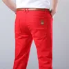メンズジーンズクラシックスタイルメンズジーンズファッションビジネスカジュアルストレートスリムフィットデニムストレッチズボンホワイトイエローレッドブランド男性パンツ220929
