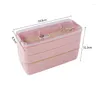 Dinnerware Sets 3 Layer Wheat Straw Lunch Box 900ml Japanese Microwave Bento With Fork Spoon Container For Student Office Staff
