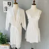 Vêtements de nuit pour femmes Blanc Rayon Robe de mariée Ensemble Kimono Peignoir Robe Sexy Patchwork Dentelle Jarretelle Chemise de nuit Printemps Été Robe de maison