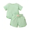 Clothing Sets 2Pcs Toddler Baby Girls Boys Summer Ribbed Outfit Solid Color Short Sleeve T-Shirt Drawstring Shorts For 6M-4T