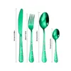 Zestawy naczyń obiadowych 4PCS/Zestaw Wysokiej jakości świąteczny zestaw sztućców ze stali nierdzewnej Czerwony Zielony Knife Widelec Spoon Cutlery Kitchen 45a