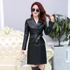 Couro de couro feminino 2022 Autumn Women Long Jacket Slim com Belt Motorcycle PU Casat Trench 349