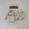 Kl￤der s￤tter 2022 Autumn Baby Long Sleeve Clothes Set Infant Boy Navy Collar Shirts PP PANS 2st Girl Outfits Children Pass