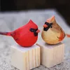 Decorative Objects Figurines Wooden Bird Ornament Wood Carving Crafts American Cardinal Couple Red Bird Statue Handmade Carved Figurine Home Garden Decor 220928
