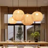 Lampy wisiork Restauracja Lantern żyrandol lekki bambus tkany lampka herbaciana zen schodki