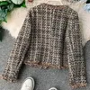 Damesjassen Herfst Winter Vintage Tweed Jasje Dames Kleine geur Patchwork Koreaanse Wollen cropped jassen Elegante korte bovenkleding 220929