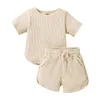 Clothing Sets 2Pcs Toddler Baby Girls Boys Summer Ribbed Outfit Solid Color Short Sleeve T-Shirt Drawstring Shorts For 6M-4T