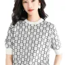 Örme Tişört için Kadın Sweaters Kısa Kollu Tasarımcı Lüks Üstler Kadın Giysileri Çizgili Moda Elbise Tee Sesli Femme2161