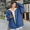 Kadınların ceketleri beyzbol boş zamanları gevşek sahte sahte iki parça basit tasarım kapüşonlu serin estetik Koreli öğrenciler nazik sokak kıyafetleri 220929