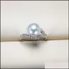 Solitaire Ring S925 Sterling Sier Ring Freshwater Pearl For Women 8-9 Mm Natural With Zircon Fashion Jewelry Adjustable Size Wedding Dhziq