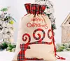 Linen Santa Sack Noel Hediye Çantası Kırmızı Ekose Drawstring Tote Çanta Festivali Dekorasyon SN7912