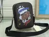 Classic mini messenger bags crossbody shoulder bag black/brown canvas leather mens handbag tote designer cartoon pattern mobile phone bag wallet purse15.5x5x21c