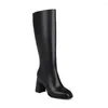 Boots Autumn Women Fashion Patent Leather Knee High Cozy Square Heel Long Zipper Winter Plus Female Shoes