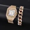 Polshorloges luxe diamant vrouwen kijken vierkante gouden horloge dames pols rhinestone dames armband vrouwelijke relogio feminino