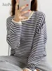 Women's Hoodies Sweatshirts JulyPalette Loose Long Sleeve Oversized Striped Sweatshirts Women Casual Oneck Tops Korean Female Basic Pullovers 220928