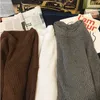 Menströjor Vinter Ribbed Pullovers män mysiga löst oneck fasta tröjor par stickade retro varm långärmad koreansk stil tonåringar hoppare 220929