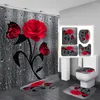 الحصير الاستحمام على طراز Rose Series ثلاثي الأبعاد طباعة ماء دش الستار سجاد الحمام المحدد للمنزل والغرفة الديكور 2022