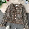 Damesjassen Herfst Winter Vintage Tweed Jasje Dames Kleine geur Patchwork Koreaanse Wollen cropped jassen Elegante korte bovenkleding 220929