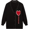 Kvinnors stickor Tees Deeptown Gothic Heart Cardigan tröja för kvinnor harajuku emo broderi svart stickad jumper kvinnlig vintage långärmare jackor 220929