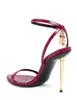 Tom- sandal Sandali con tacco alto Tacco da donna Scarpe con tacco alto Lucchetto in metallo Stretto Word Band pelle nuda Luxury Designer Originals Box