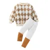 Clothing Sets Txlixc Korean Toddler Boys Clothes Fall Winter Warm Set Long Sleeve Checkerboard Print Lamb Fleece Pullover Contrast Color