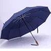 Parapluies Leoduknow trois affaires pliantes poignée en métal en bois entièrement automatique 1,2 mètres parapluie coupe-vent 10k ensoleillé et pluvieux pour hommes 220929