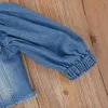 Completi Abbigliamento Bambini 2 Pezzi Completi Vestiti Set Ragazze Blu Manica a sbuffo Giacca di jeans con apertura frontale Gonna con orlo irregolare 1-6 anni Primavera Autunno