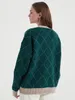 Tricots pour femmes Tees Wixra Femmes Simple Boutonnage Argyle Cardigan à manches longues Automne Hiver Élégant Vert Tricots Poches Pull 220929