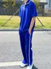 Tute da uomo Juspice Blue Tshirt Pantaloni casual Due pezzi Personalità da uomo Drape Tuta sportiva allentata Set coordinato estivo Abbigliamento da uomo Yk G220928