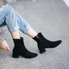 Boots 2022 Women Strange Style Thick High Heels Autumn Winter Female Short Fashion Stretch Sock Shoes Woman Zipper